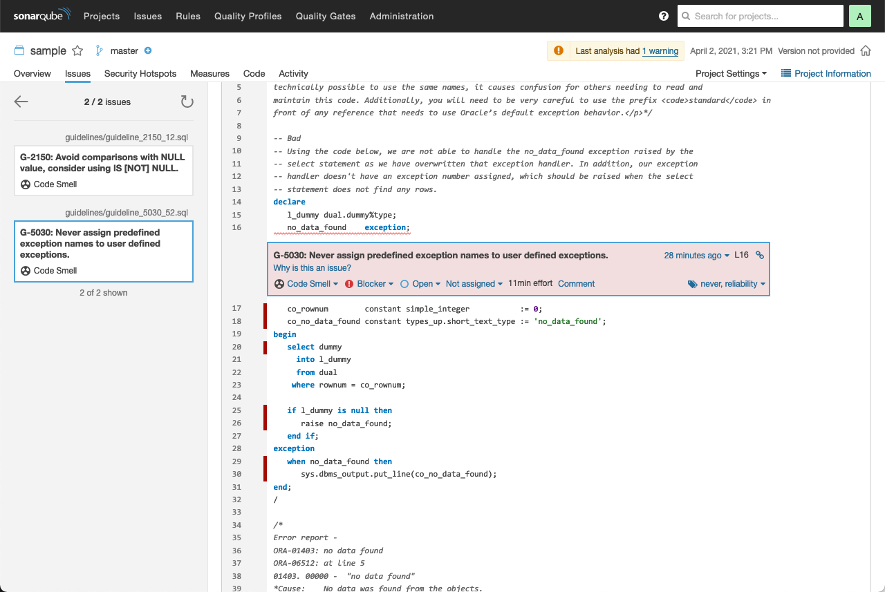 SonarQube Issues in Source