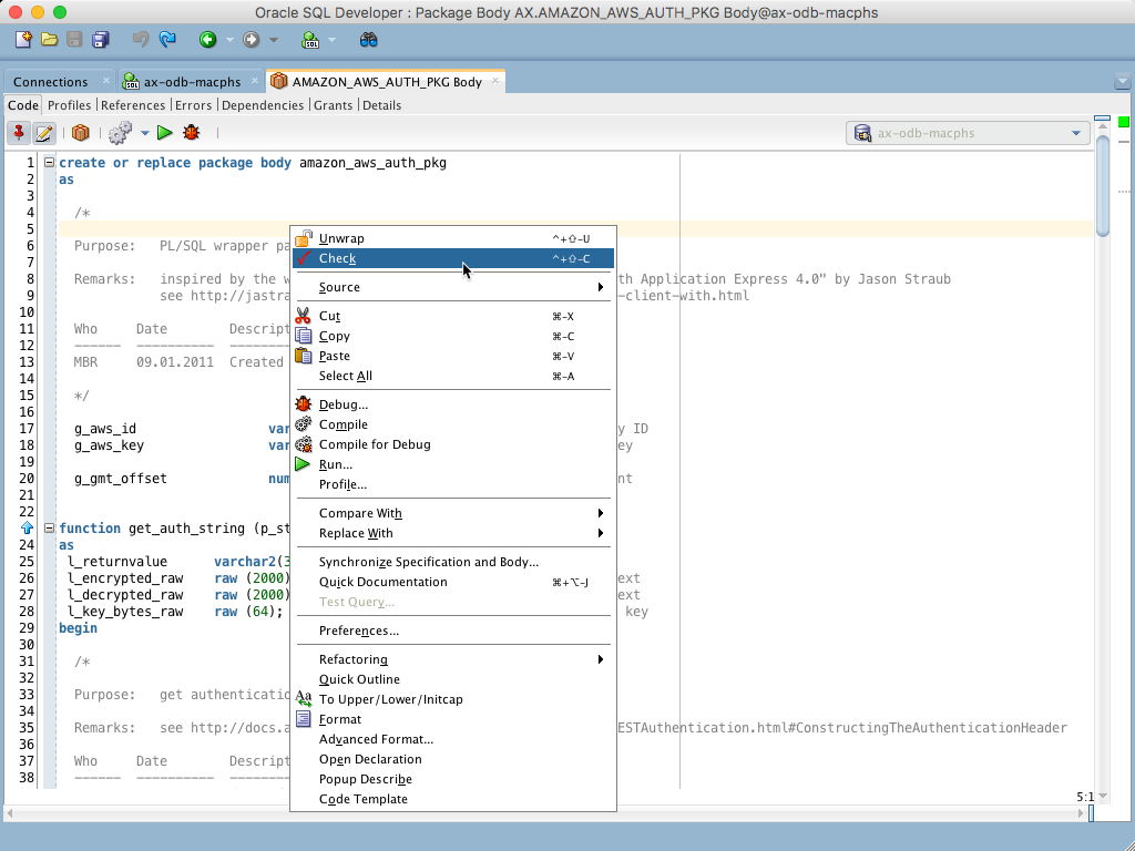 Check context menu option in PL/SQL Cop for SQL Developer
