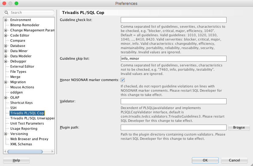 Preferences in PL/SQL Cop for SQL Developer